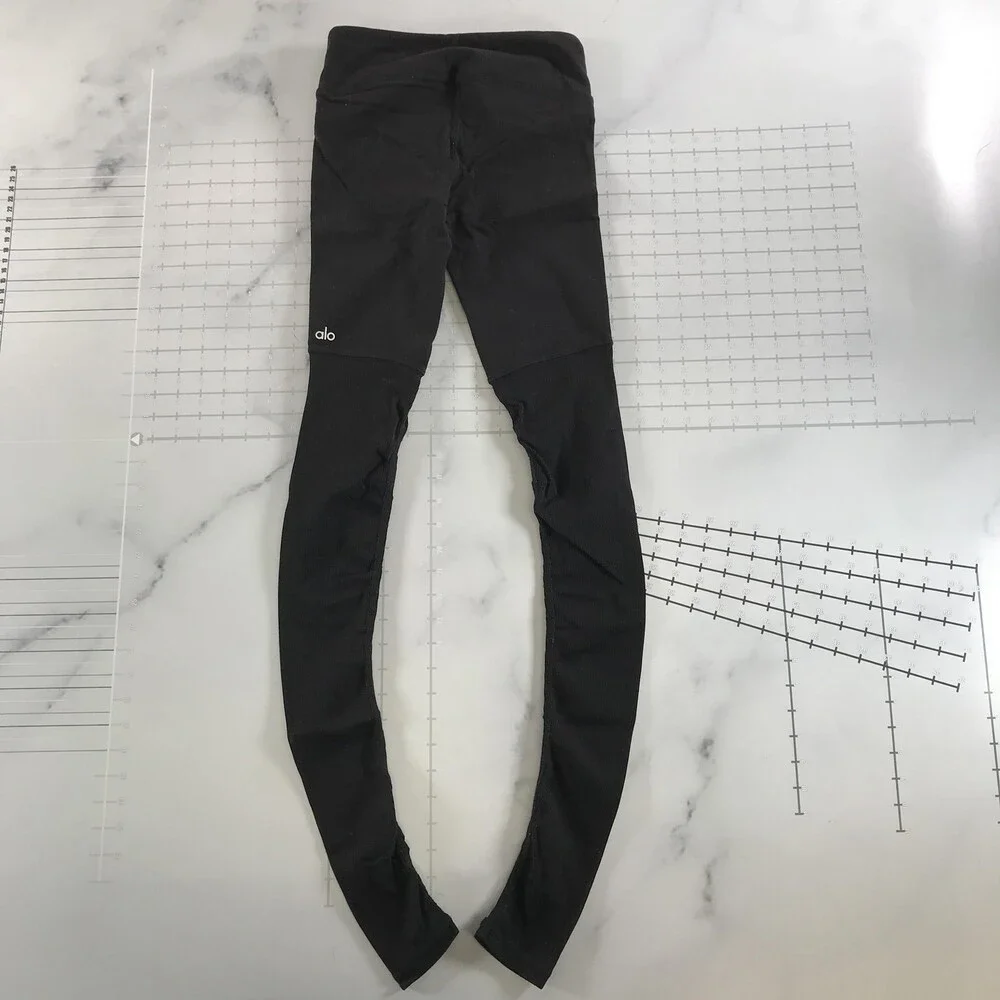 Alo Yoga Jogger Leggings Womens XS Black Low Rise Knit Elastic Waist Yoga Gym